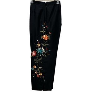 Vintage Laura Leigh Black 100% SILK Embroidered Ankle Crop Pants Women’s Sz 8
